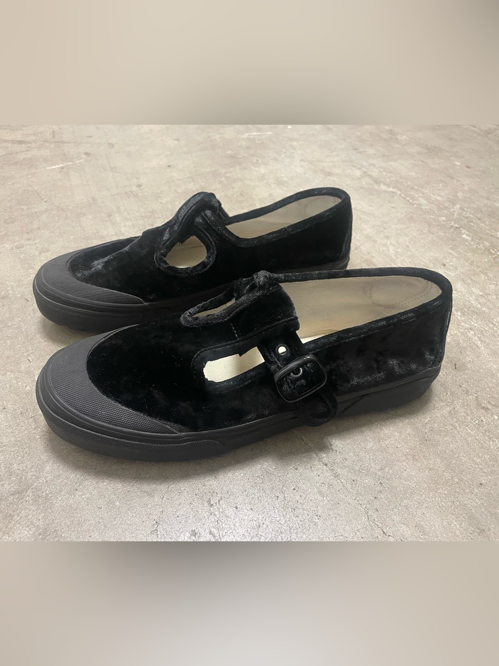 Vans Black Velvet Mary Jane T-strap Slip-Ons - Picture 2 of 5